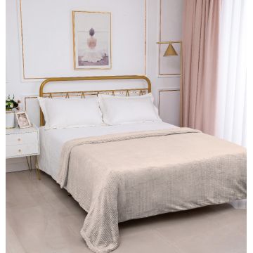 Κουβέρτα με sherpa damask (220cm x 240cm) camel της Silk Fashion