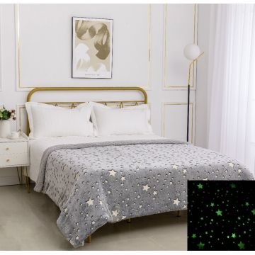 Παιδική φωσφοριζέ κουβέρτα με sherpa star (170cm x 220cm) γκρί της Silk Fashion