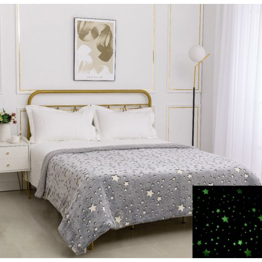 Παιδική φωσφοριζέ κουβέρτα με sherpa star (170cm x 220cm) γκρί της Silk Fashion