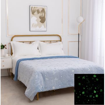 Παιδική φωσφοριζέ κουβέρτα με sherpa space (170cm x 220cm) σιέλ της Silk Fashion