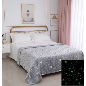 Παιδική φωσφοριζέ κουβέρτα star (170cm x 220cm) γκρί της Silk Fashion