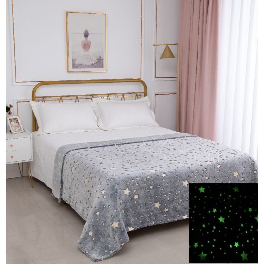 Παιδική φωσφοριζέ κουβέρτα star (170cm x 220cm) γκρί της Silk Fashion
