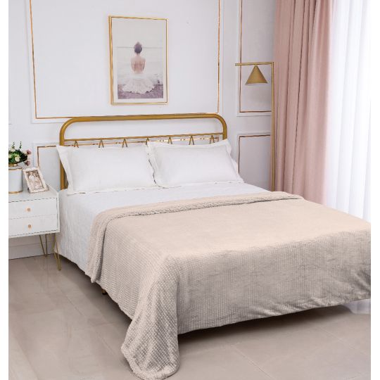 Κουβέρτα με sherpa damask (170cm x 220cm) camel της Silk Fashion