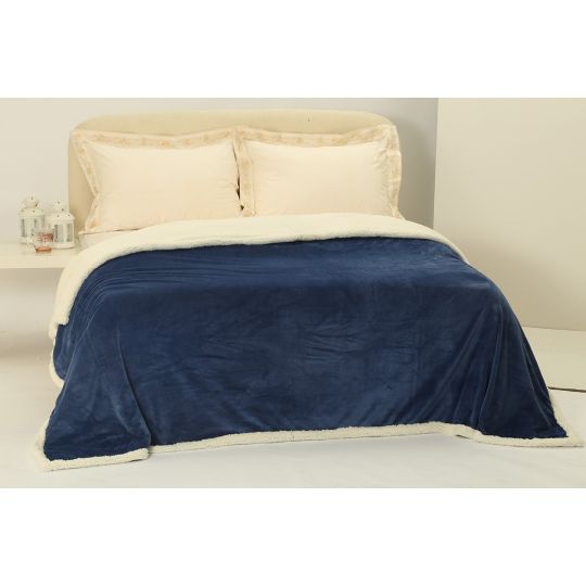 κουβέρτα fleece με sherpa (220cm x 240cm) μπλέ της Silk Fashion