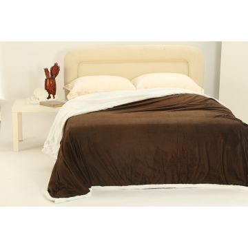 κουβέρτα fleece με sherpa (170cm x 220cm) ξυρισμένο καφέ της Silk Fashion