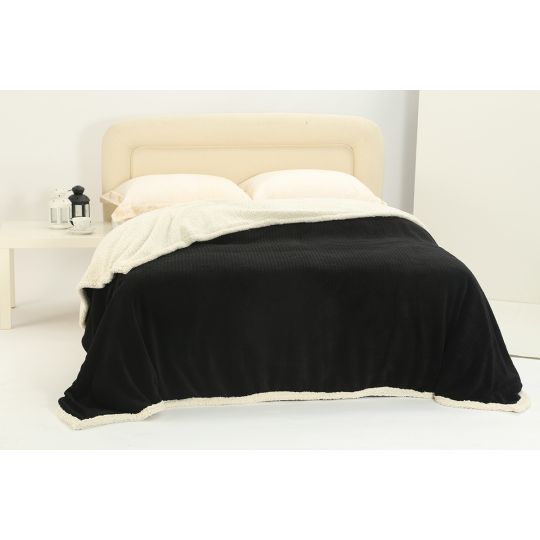 κουβέρτα fleece με sherpa (220cm x 240cm) pineapple μαύρο της Silk Fashion