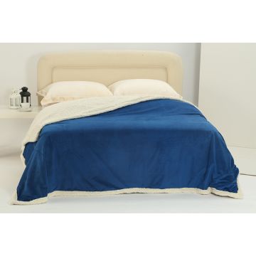 κουβέρτα fleece με sherpa (220cm x 240cm) shaved royal blue της Silk Fashion