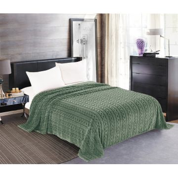 Κουβέρτα fleece braid (220cm x 240cm) πράσινο της Silk Fashion