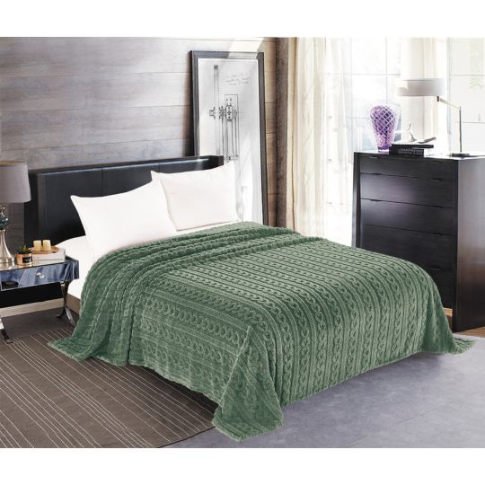 Κουβέρτα fleece braid (220cm x 240cm) πράσινο της Silk Fashion