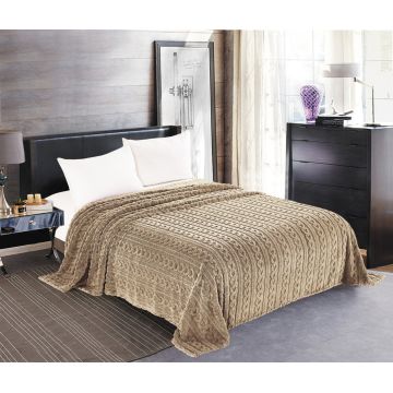 Κουβέρτα fleece braid (220cm x 240cm) καφέ της Silk Fashion
