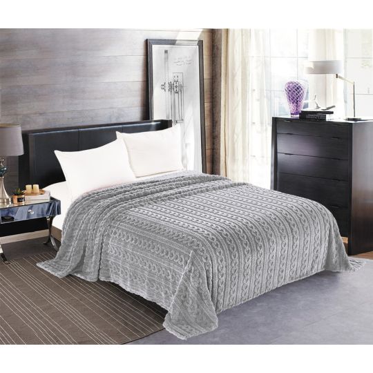 Κουβέρτα fleece braid (220cm x 240cm) γκρί της Silk Fashion