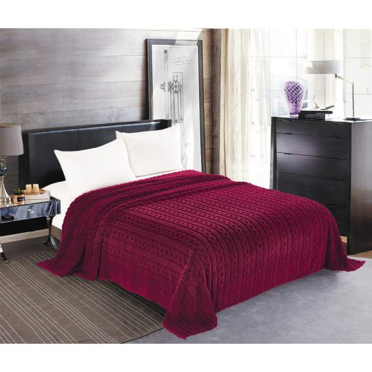 Κουβέρτα fleece braid (160cm x 220cm) μπορντώ της Silk Fashion