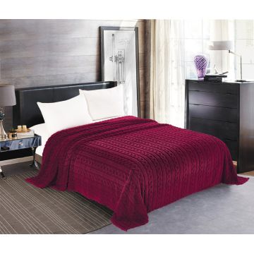 Κουβέρτα fleece braid (220cm x 240cm) μπορντώ της Silk Fashion