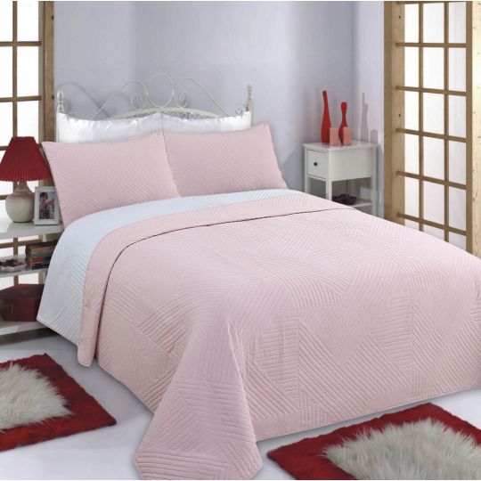 ΚΟΥΒΕΡΛΙ σετ (160cm x 220cm + 1 x 50cm x 70cm) LINES pink/grey της Silk Fashion