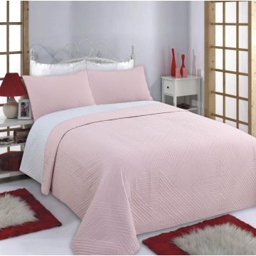 ΚΟΥΒΕΡΛΙ σετ (240cm x 260cm + 2 x 50cm x 70cm) LINES pink/grey της Silk Fashion