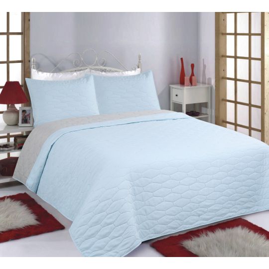 ΚΟΥΒΕΡΛΙ σετ (170cm x 240cm + 1 x 50cm x 70cm) RUBY sky blue/ grey της Silk Fashion