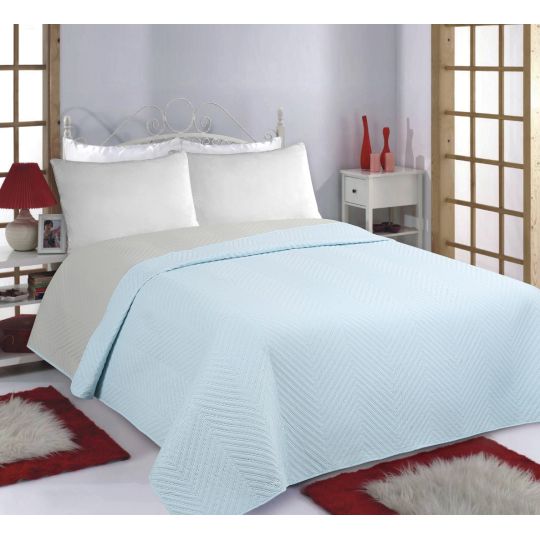 ΚΟΥΒΕΡΛΙ σετ (240cm x 260cm) BONES sky blue/ grey της Silk Fashion