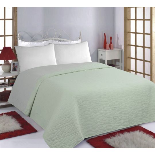 ΚΟΥΒΕΡΛΙ σετ (220cm x 240cm) WAVES mint/grey της Silk Fashion
