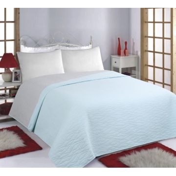 ΚΟΥΒΕΡΛΙ σετ (240cm x 260cm) WAVES sky blue/ grey της Silk Fashion