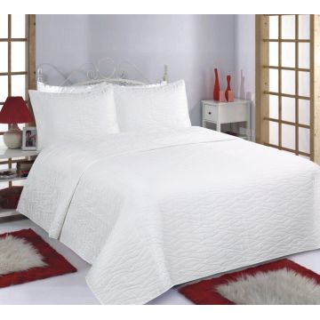 ΚΟΥΒΕΡΛΙ σετ (240cm x 260cm + 2 x 50cm x 70cm) WAVES  MICROSATIN ivory της Silk Fashion