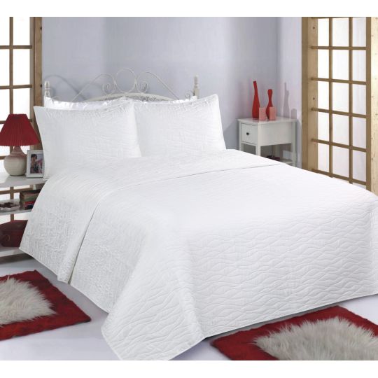 ΚΟΥΒΕΡΛΙ σετ (240cm x 260cm + 2 x 50cm x 70cm) WAVES  MICROSATIN ivory της Silk Fashion