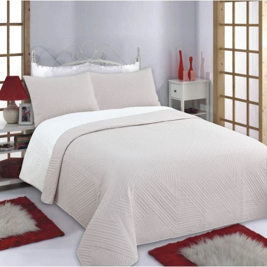 ΚΟΥΒΕΡΛΙ σετ (160cm x 220cm + 1 x 50cm x 70cm) LINES beige/ivory