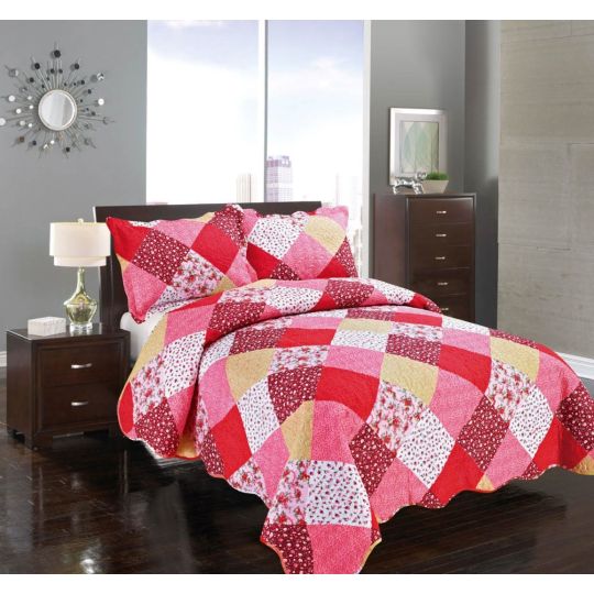 ΚΟΥΒΕΡΛΙ σετ (220cm x 240cm + 2 x 50cm x 70cm) ΚΟΚΚΙΝΟ ΚΑΡΡΩ της Silk Fashion