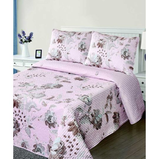 ΚΟΥΒΕΡΛΙ σετ (220cm x 240cm + 2 x 50cm x 70cm) 5305 ρόζ της Silk Fashion