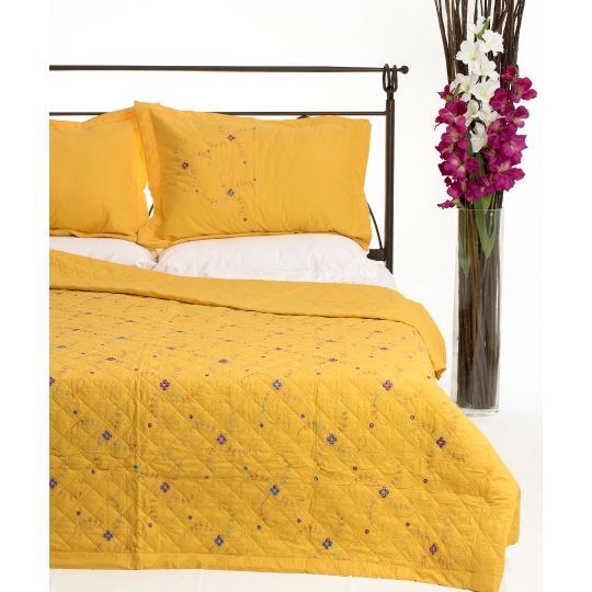 ΚΟΥΒΕΡΛΙ σετ (160cm x 220cm + 1 x 50cm x 70cm) 024 κίτρινο της Silk Fashion