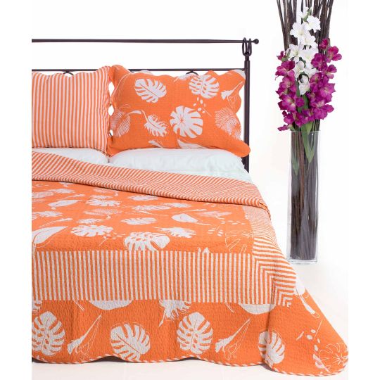 ΚΟΥΒΕΡΛΙ σετ( 220cm x 240cm + 2 x 50cm x 70cm) 350 πορτοκαλί της Silk Fashion