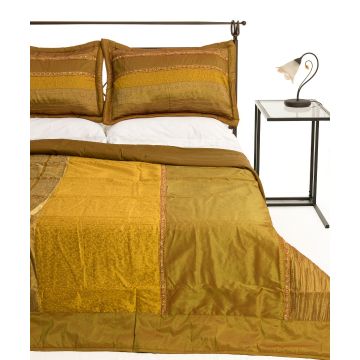 ΚΟΥΒΕΡΛΙ σετ (220cm x 240cm + 2 x 50cm x 70cm) TAJ MAHAL χρυσό της Silk Fashion