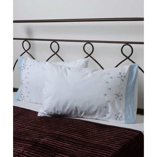 Silk Fashion Βαμβακερή μαξιλαροθήκη με κέντημα 050 (46cm x 70cm) λευκό με σιέλ φάσα ζευγάρι