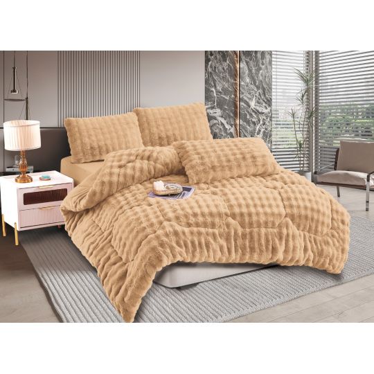 Κουβερτοπάπλωμα burble (240cm x 260cm +2 x50cm x 70cm) ανοιχτό καφέ της Silk Fashion