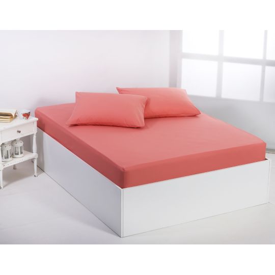 Βαμβακερό σεντόνι essentials (105cm x 200cm + 35cm) coral almond