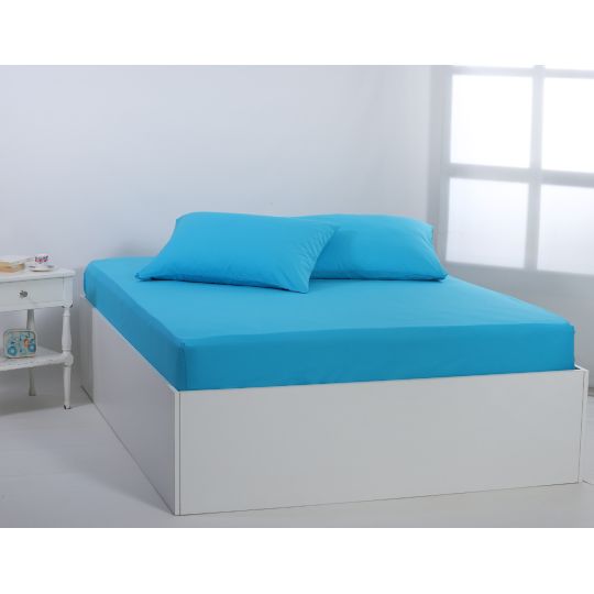 Βαμβακερό σεντόνι essentials (165cm x 200cm + 35cm) river blue