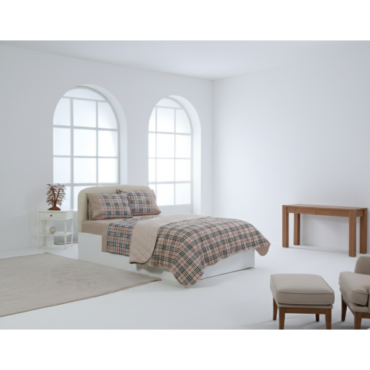 Σετ σεντόνια βαμβακερά ( 180cm x 260cm) καρρώ καφέ