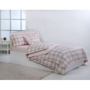 Υπέρδιπλο βαμβακερό κουβερλί (220cm x 240cm) καρρώ ρόζ