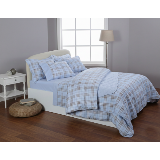 Υπέρδιπλο βαμβακερό κουβερλί (220cm x 240cm) καρρώ σιέλ