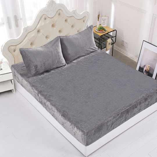 Silk Fashion Fleece σεντόνι με λάστιχο και μαξιλαροθήκες (160cm x 200cm + 35cm) light grey