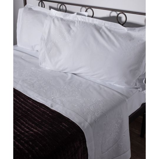 Silk Fashion Χειροποίητο σεντόνι 2468 τεσσάρων τεμαχίων (225cm x 270cm) λευκό