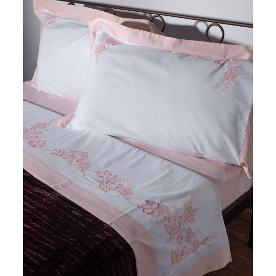 Silk Fashion ΧΕΙΡΟΠΟΙΗΤΟ ΑΠΛΙΚΕ ΣΕΝΤΟΝΙ NJ01 ΤΕΣΣΑΡΩΝ ΤΕΜΑΧΙΩΝ (225CM X 270CM) ΛΕΥΚΟ/ΡΟΖ