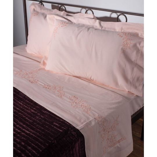 Silk Fashion ΧΕΙΡΟΠΟΙΗΤΟ ΑΠΛΙΚΕ ΣΕΝΤΟΝΙ NJ01 ΤΕΣΣΑΡΩΝ ΤΕΜΑΧΙΩΝ (225CM X 270CM) ΡΟΖ