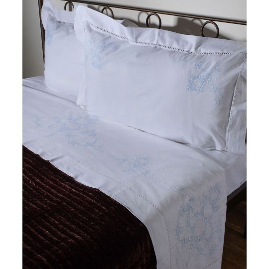 Silk Fashion ΧΕΙΡΟΠΟΙΗΤΟ ANEBATO ΣΕΝΤΟΝΙ 2827 ΤΕΣΣΑΡΩΝ ΤΕΜΑΧΙΩΝ (225CM X 270CM) ΛΕΥΚΟ/ΣΙΕΛ