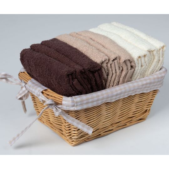 Silk Fashion Σετ λαβέτες σε καλάθι 9 τεμάχια (30cm x 30cm) καφέ