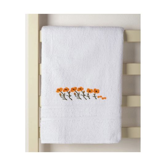 Silk Fashion Πετσέτα Προσώπου ( 50cm x 100cm ) Λευκό με Πορτοκαλί Λουλούδι