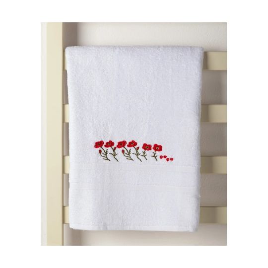 Silk Fashion Πετσέτα Προσώπου ( 50cm x 100cm ) Λευκό με Κόκκινο Λουλούδι