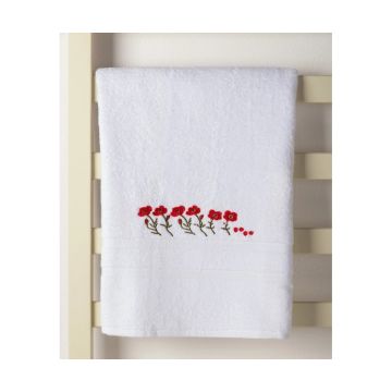 Silk Fashion Πετσέτα Σώματος ( 100cm x 150cm ) Λευκό με Κόκκινο Λουλούδι