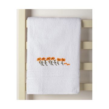 Silk Fashion Πετσέτα Σώματος ( 100cm x 150cm ) Λευκό με Πορτοκαλί Λουλούδι