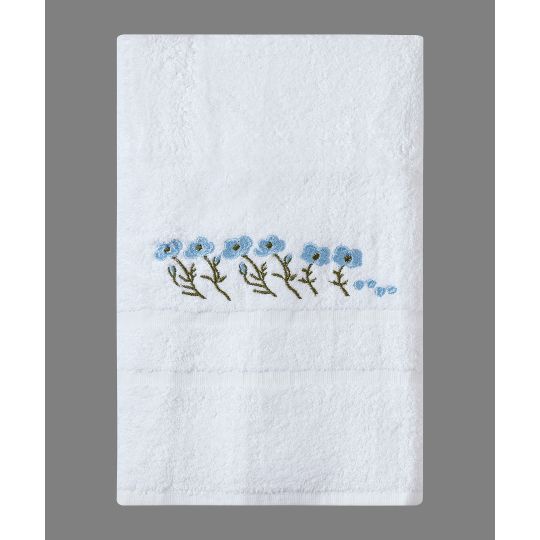 Silk Fashion Πετσέτα Προσώπου ( 50cm x 100cm ) Λευκό με Σιέλ Λουλούδι