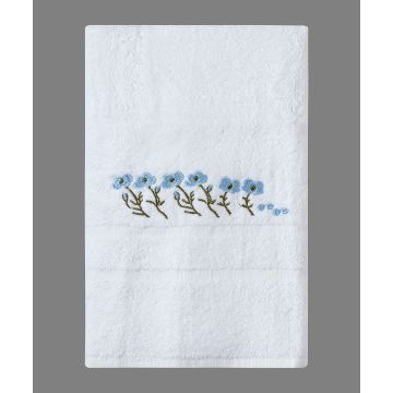 Silk Fashion Πετσέτα Σώματος ( 100cm x 150cm ) Λευκό με Σιέλ Λουλούδι